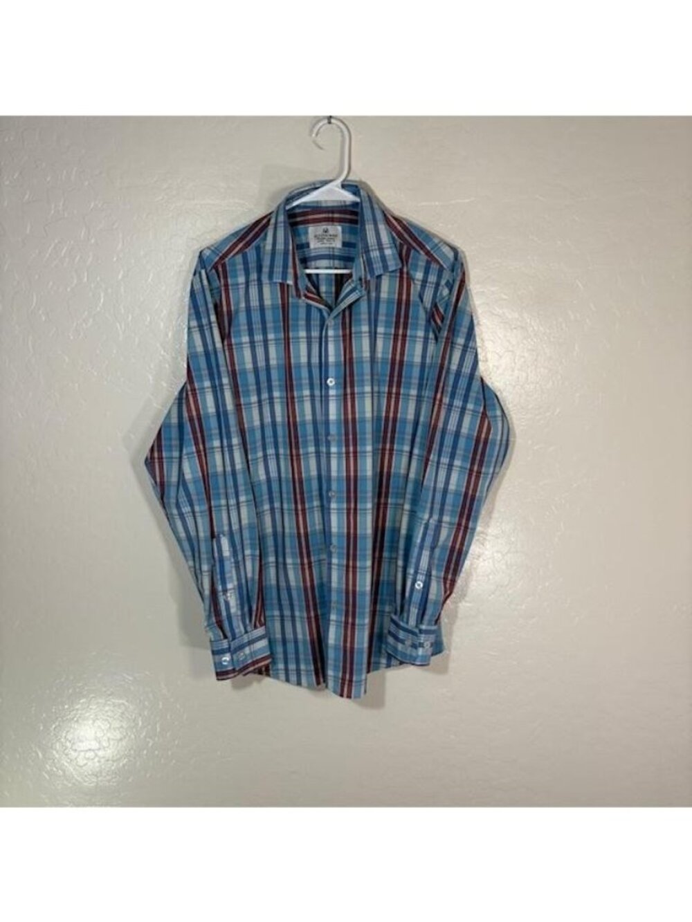 Mizzen+Main Shirt Mens Large Blue Red Plaid Trim Fit Long Sleeve Button Up USA